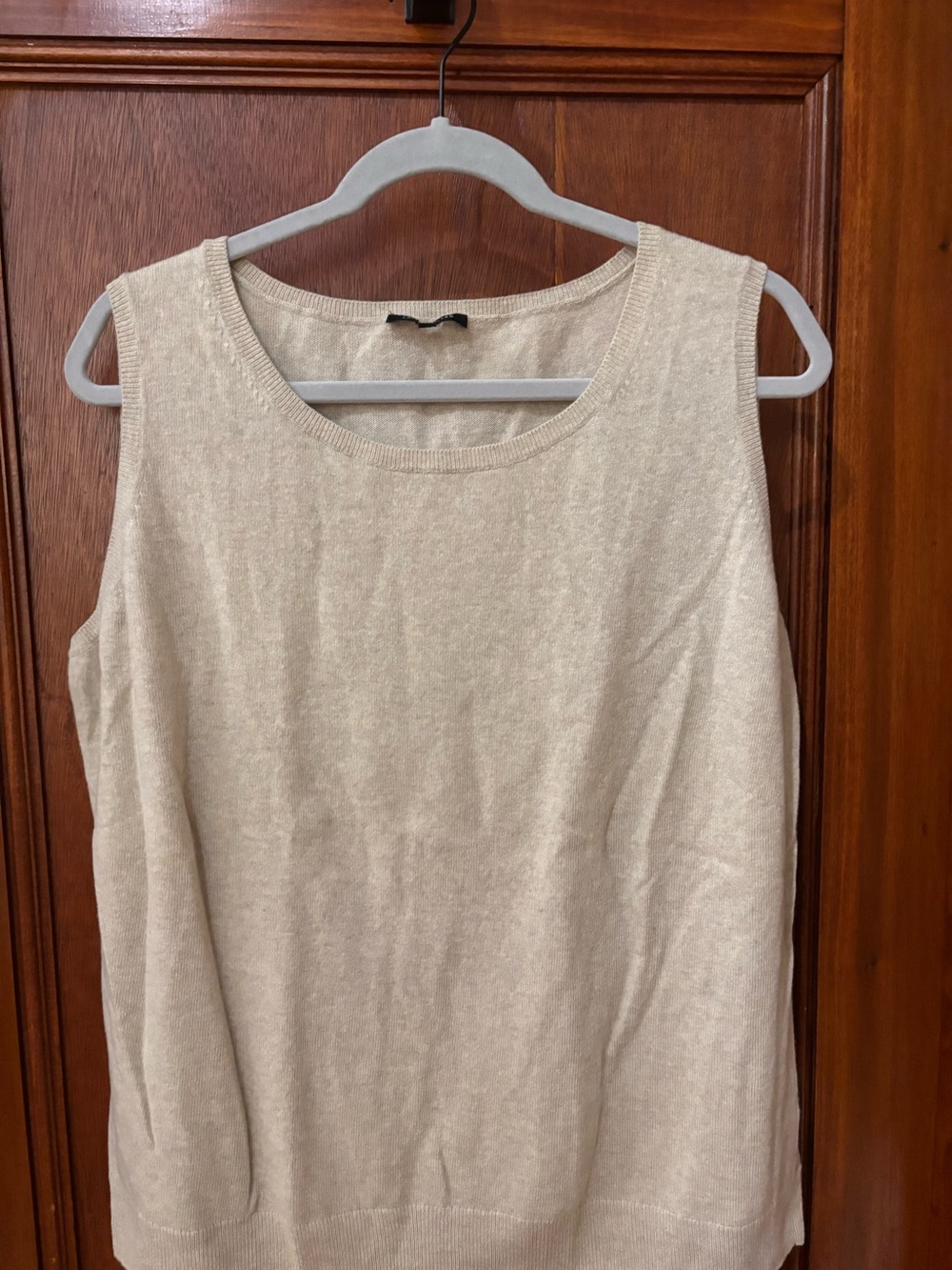 Lafayette 148 New York Oatmeal Cream Fine Knit Scoop Neck Tank Sweater Shell 2X